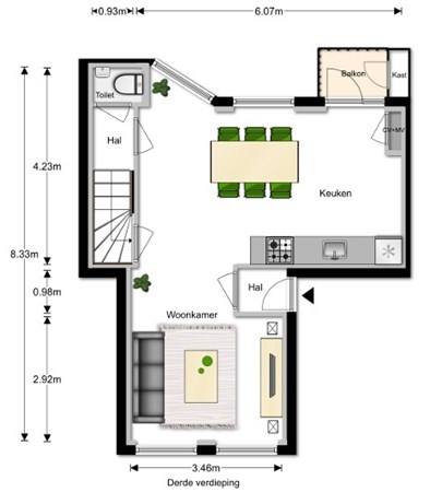 Floorplan - Olympiaweg 34-3, 1076 VZ Amsterdam